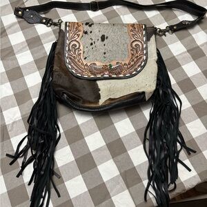 Myra Bag Cowhide and Leather Crossbody with Fringe